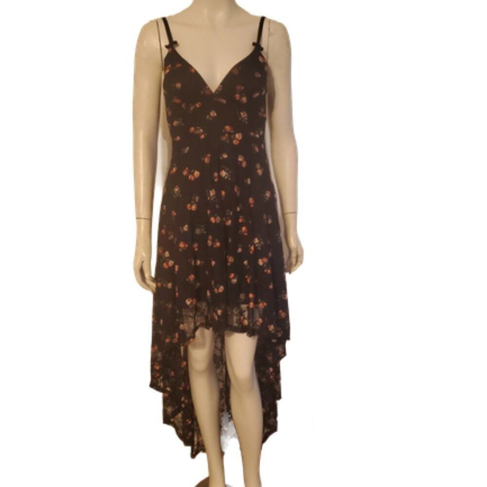 Disney Princess JUNIORS Black Floral High-Low V-Neck Lace Dress- Size S